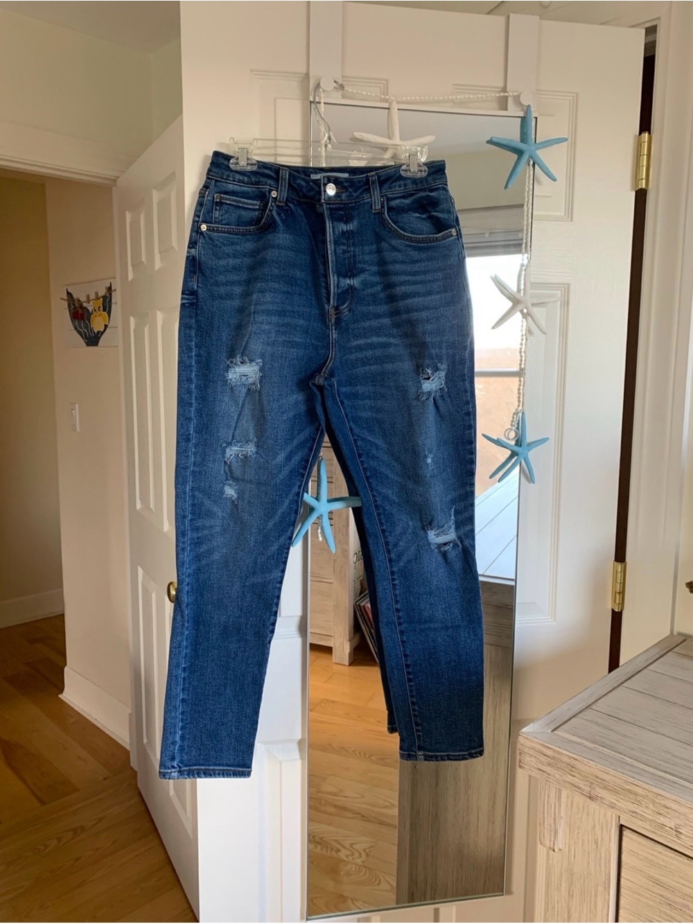 Forever 21 Dark Blue Distressed Cropped Jeans